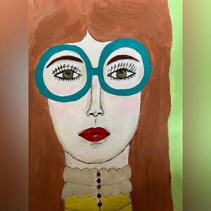 Original Art Modern 60s inspired Portrait of woman wearing large glasses